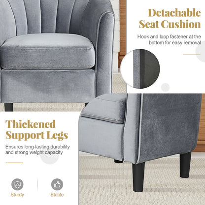 Upholstered Teddy Velvet Club Barrel Chair with Ottoman with Footrest, Gray Accent Chairs at Gallery Canada