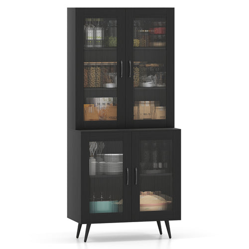 70.5 Inch Kitchen Pantry Cabinet, 4 Transparent Doors, Black