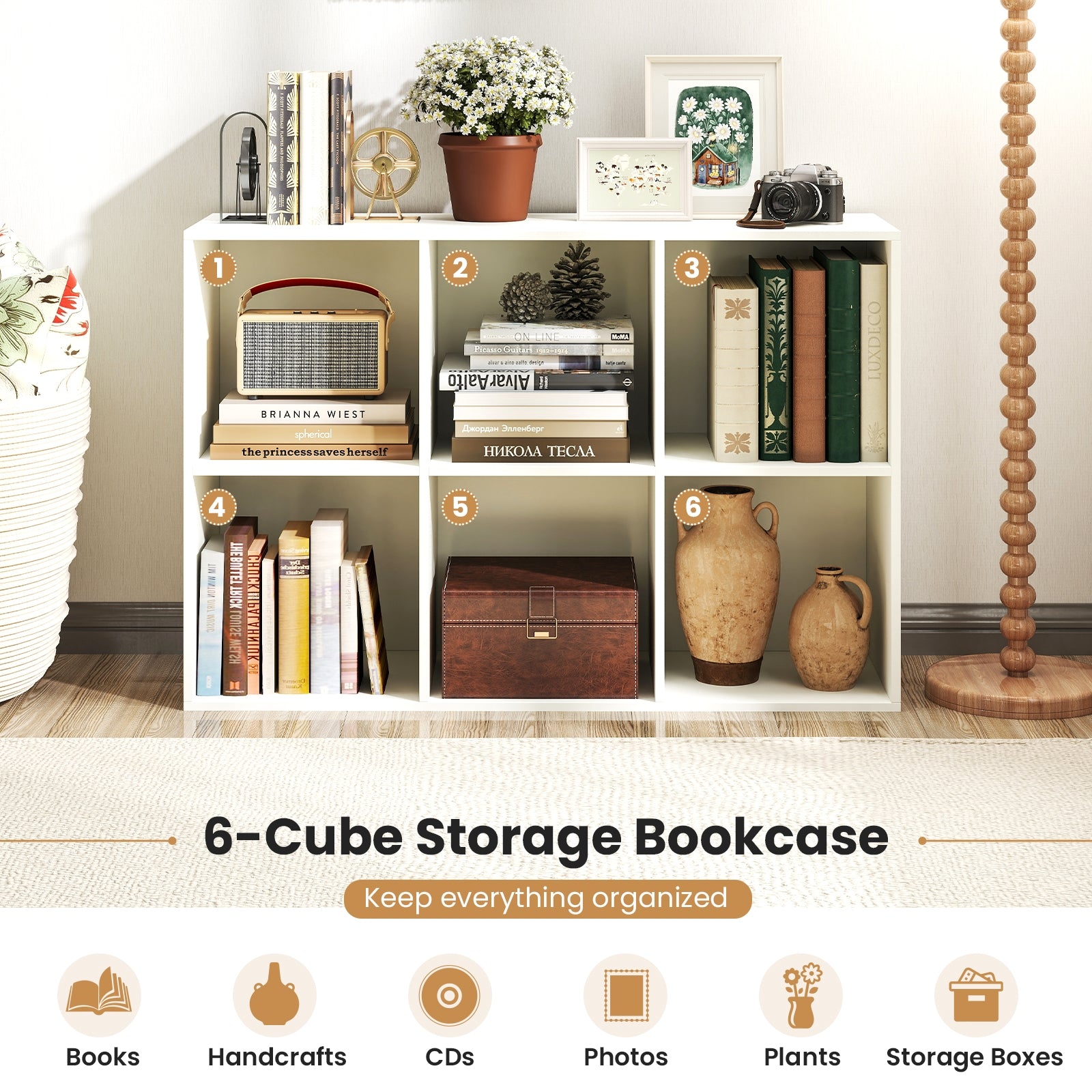 Modern 6-Cube Bookcase with Anti-tipping Kits for Bedroom Living Room, White Bookcases at Gallery Canada