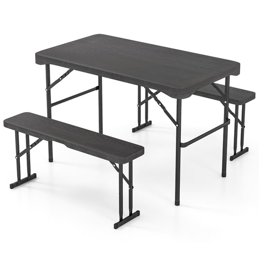 Outdoor Folding Table Bench Set, All-Weather HDPE Tabletop, Black