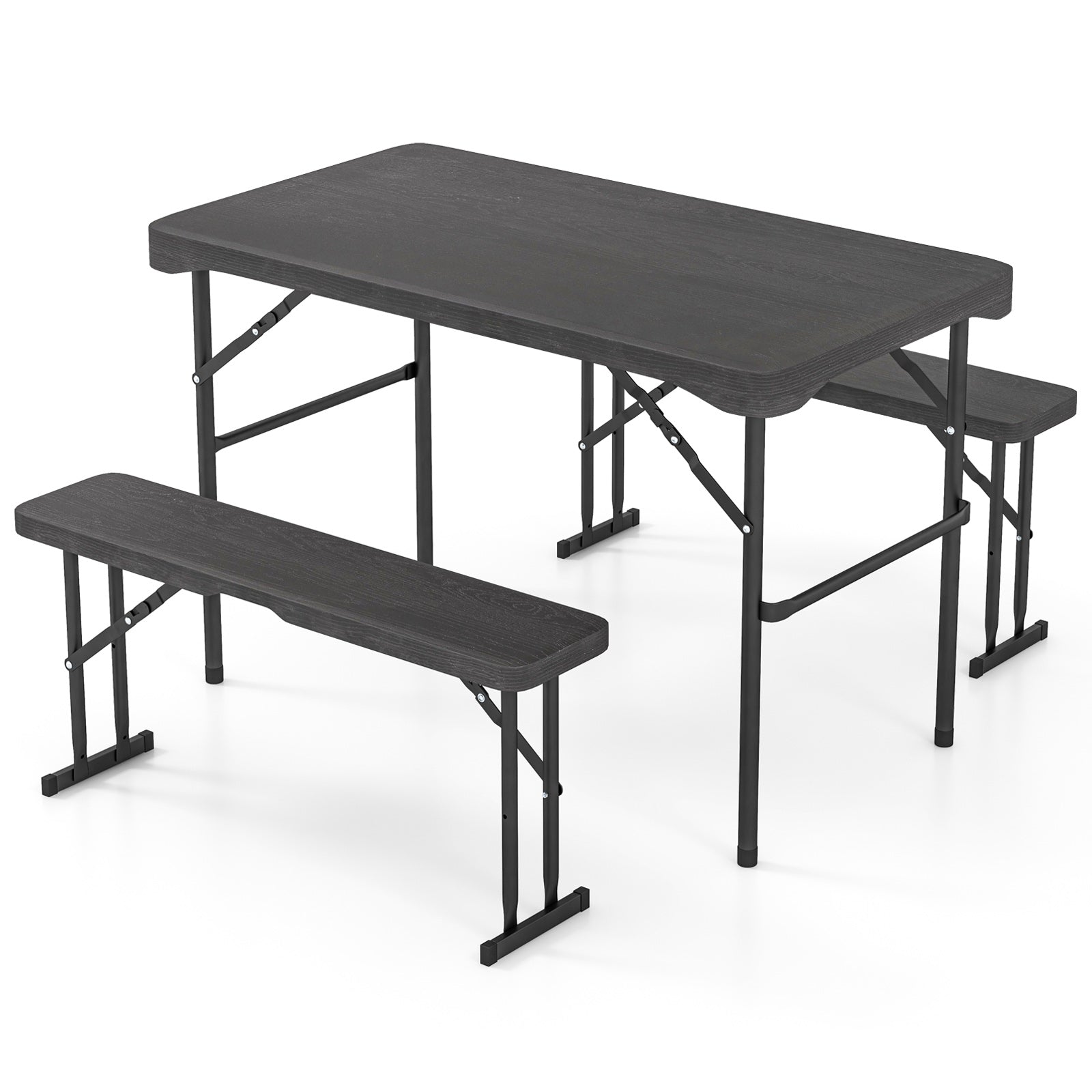 Outdoor Folding Table Bench Set w All-Weather HDPE Tabletop and Sturdy Metal Frame, Black Patio Dining Sets at Gallery Canada