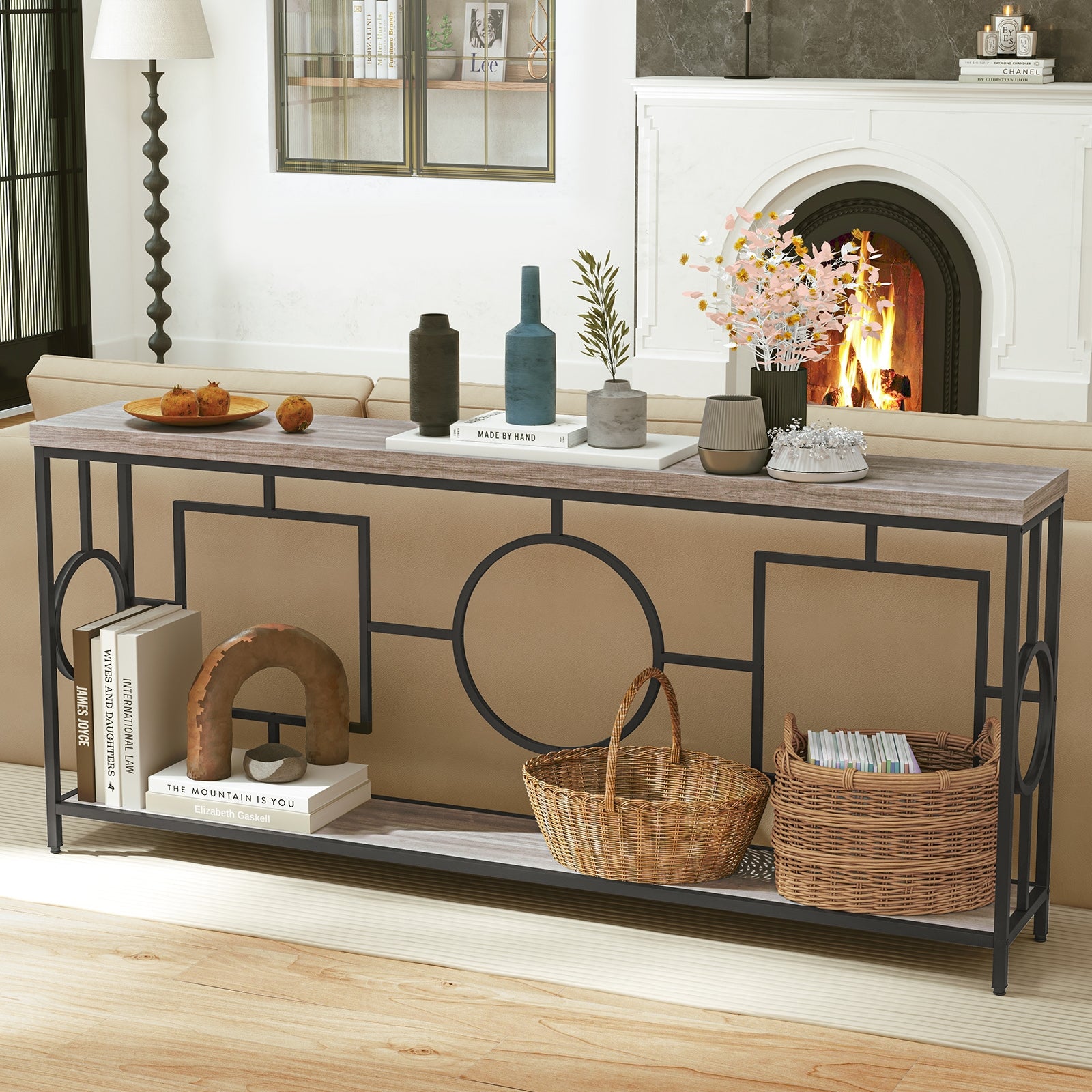 2-Tier Faux Marble Console Table, Storage Shelf, Rustic Brown Entertainment Centers & TV Stands at Gallery Canada