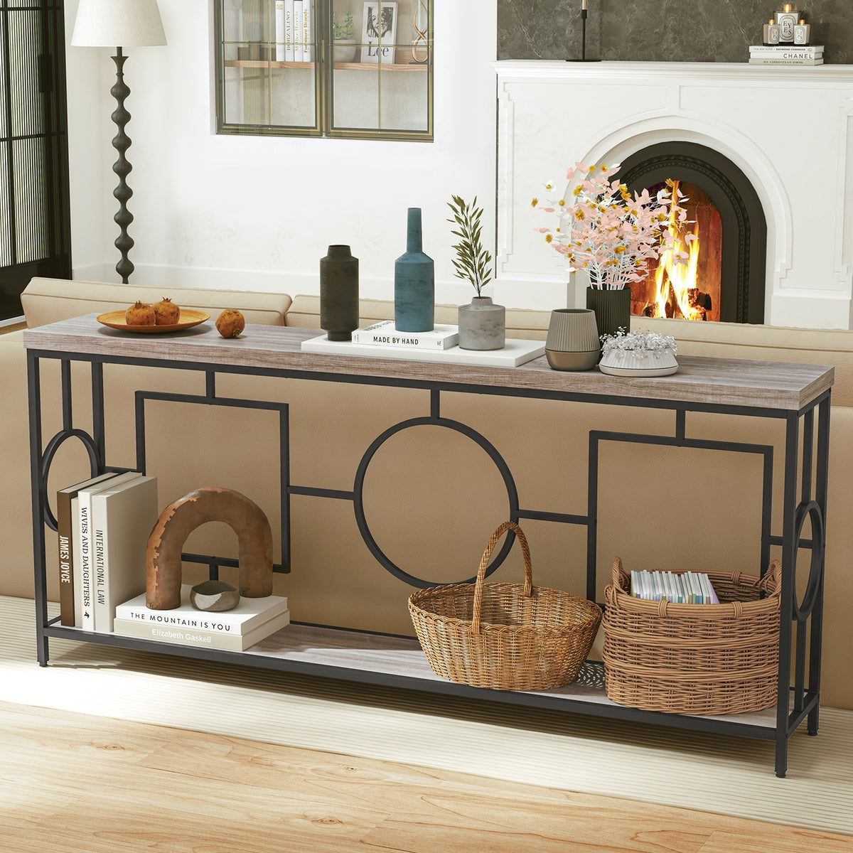 2-Tier Faux Marble Console Table, Storage Shelf, Rustic Brown Entertainment Centers & TV Stands at Gallery Canada