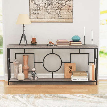 2-Tier Faux Marble Console Table, Storage Shelf, Rustic Brown Entertainment Centers & TV Stands at Gallery Canada