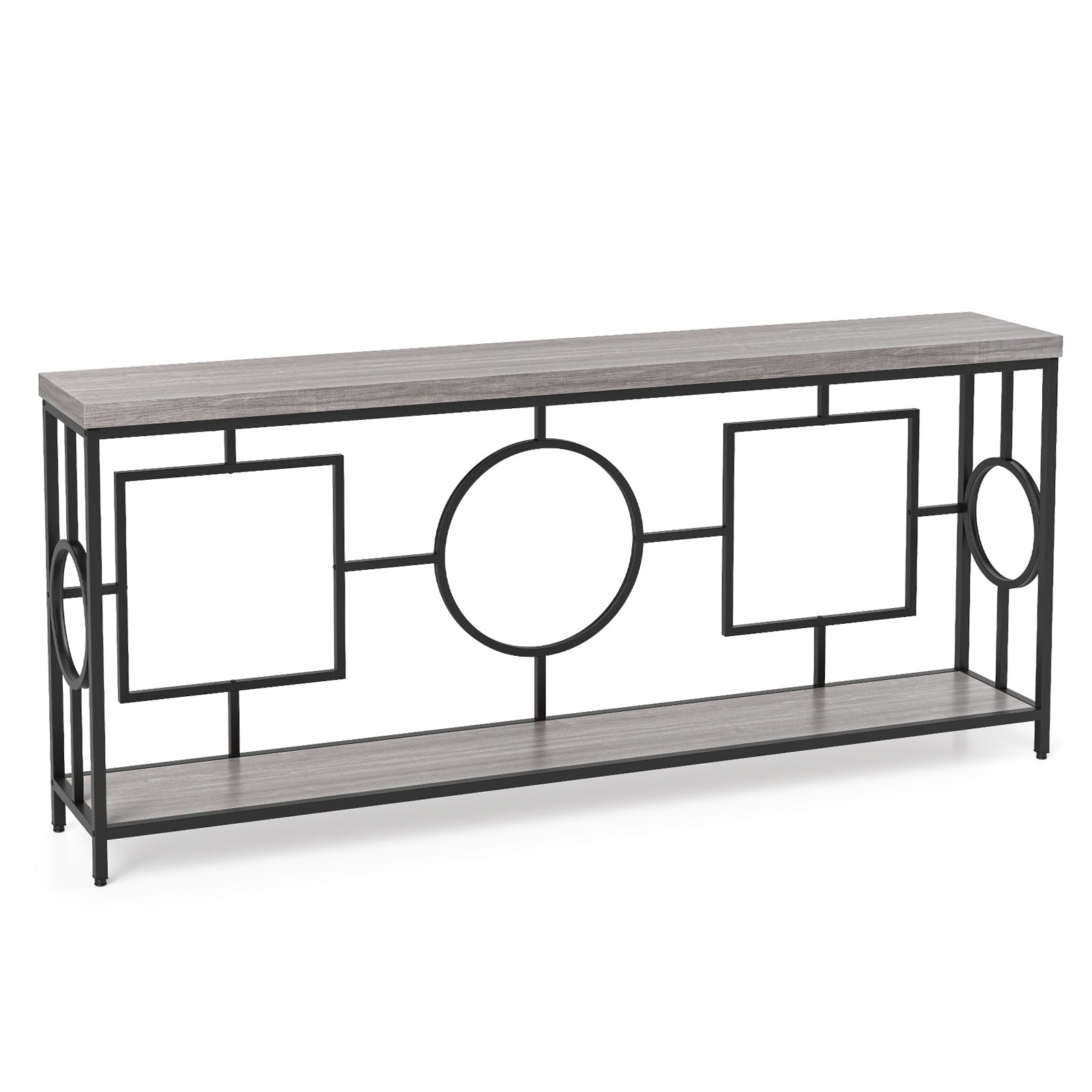 2-Tier Faux Marble Console Table, Storage Shelf, Rustic Brown Entertainment Centers & TV Stands Rustic Brown at Gallery Canada