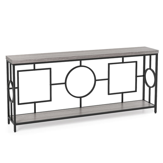 2-Tier Faux Marble Console Table, Storage Shelf, Rustic Brown Entertainment Centers & TV Stands Rustic Brown at Gallery Canada