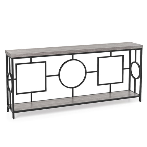 2-Tier Faux Marble Console Table, Storage Shelf, Rustic Brown