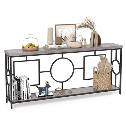 2-Tier Faux Marble Console Table, Storage Shelf, Rustic Brown Entertainment Centers & TV Stands at Gallery Canada
