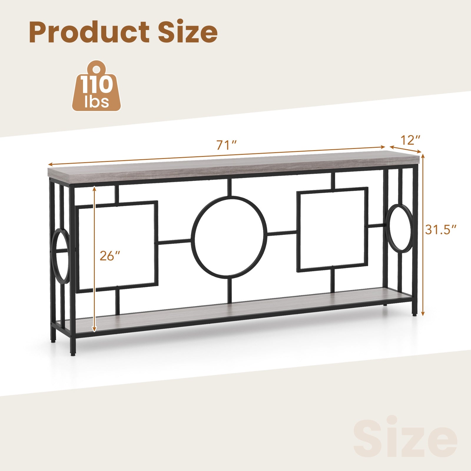 2-Tier Faux Marble Console Table, Storage Shelf, Rustic Brown Entertainment Centers & TV Stands at Gallery Canada
