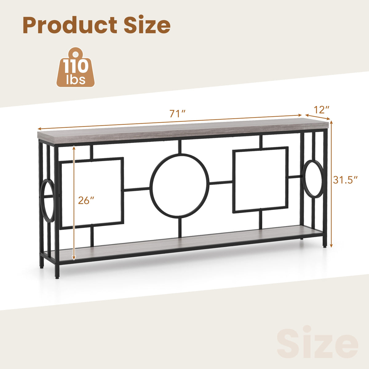 2-Tier Faux Marble Console Table, Storage Shelf, Rustic Brown Entertainment Centers & TV Stands at Gallery Canada