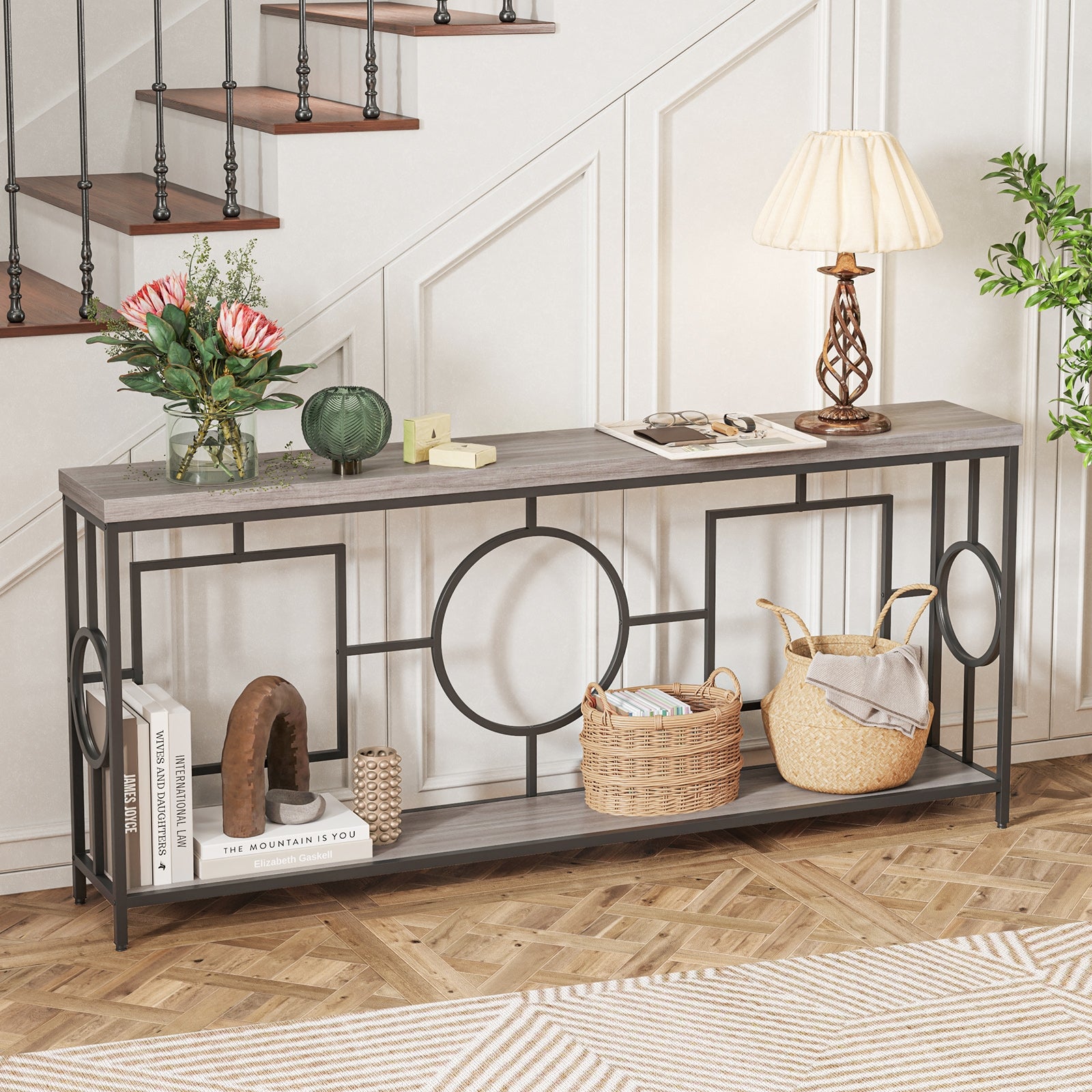 2-Tier Faux Marble Console Table, Storage Shelf, Rustic Brown Entertainment Centers & TV Stands at Gallery Canada