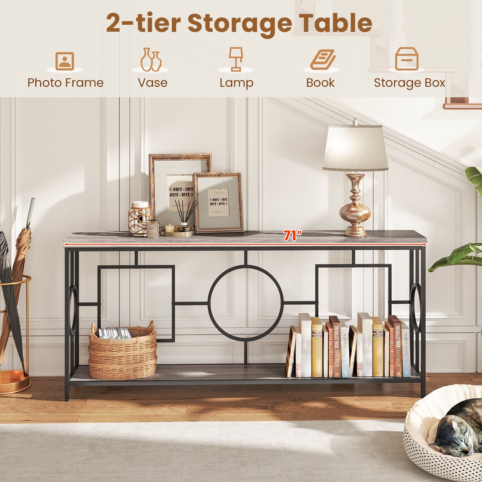 2-Tier Faux Marble Console Table, Storage Shelf, Rustic Brown Entertainment Centers & TV Stands at Gallery Canada