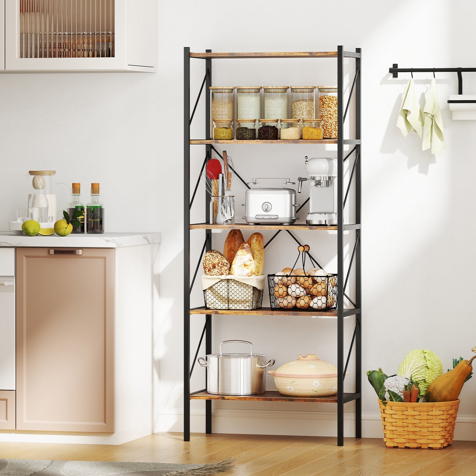 5-Tier Bookshelf with Open Shelves and Heavy Duty Metal Frame, Rustic Brown Bookcases at Gallery Canada