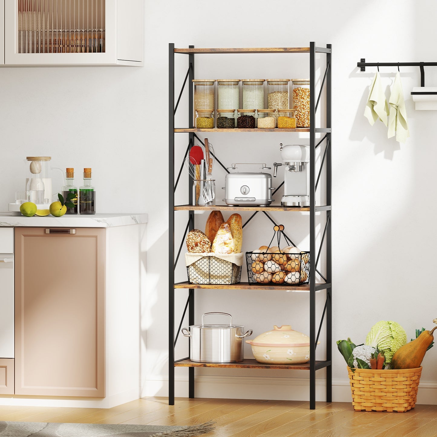 5-Tier Bookshelf with Open Shelves and Heavy Duty Metal Frame, Rustic Brown Bookcases at Gallery Canada