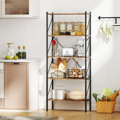 5-Tier Bookshelf with Open Shelves and Heavy Duty Metal Frame, Rustic Brown Bookcases at Gallery Canada