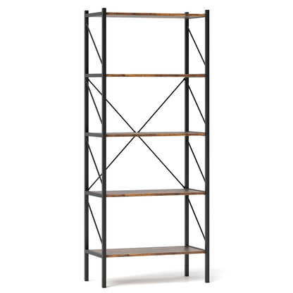 5-Tier Bookshelf with Open Shelves and Heavy Duty Metal Frame, Rustic Brown Bookcases at Gallery Canada