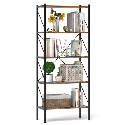 5-Tier Bookshelf with Open Shelves and Heavy Duty Metal Frame, Rustic Brown Bookcases at Gallery Canada