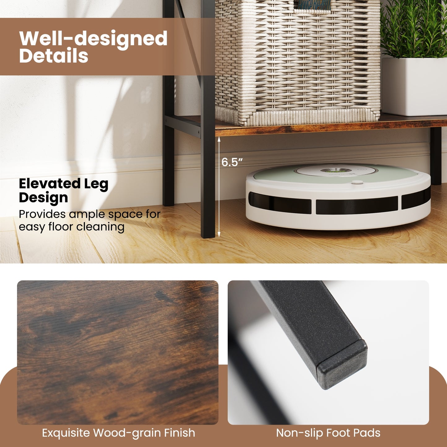 5-Tier Bookshelf with Open Shelves and Heavy Duty Metal Frame, Rustic Brown Bookcases at Gallery Canada