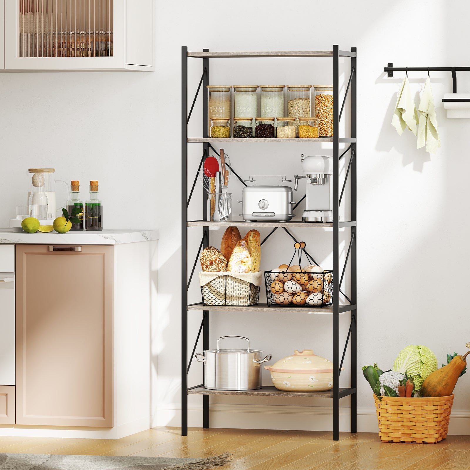 5-Tier Bookshelf with Open Shelves and Heavy Duty Metal Frame, Gray Bookcases at Gallery Canada