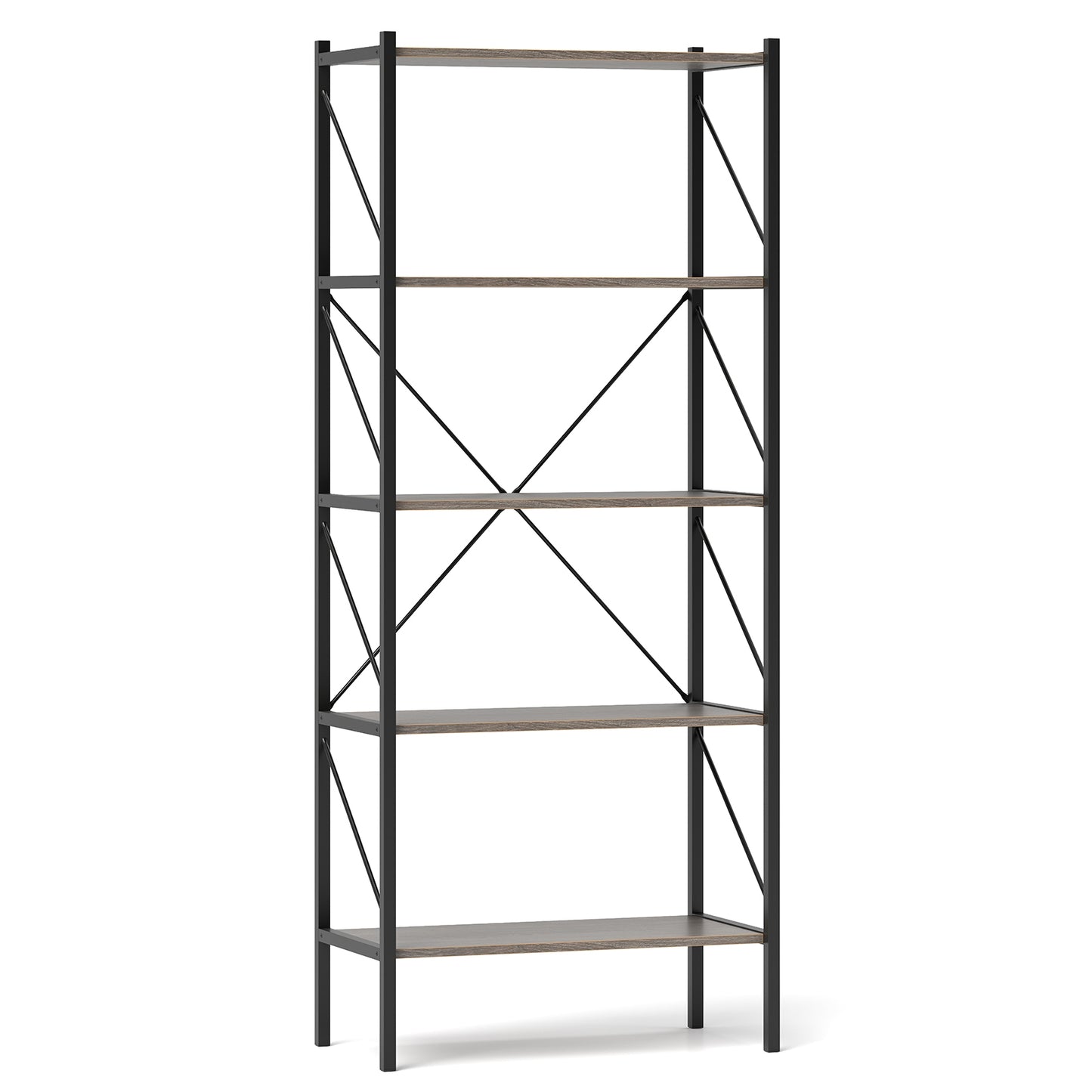 5-Tier Bookshelf with Open Shelves and Heavy Duty Metal Frame, Gray Bookcases at Gallery Canada