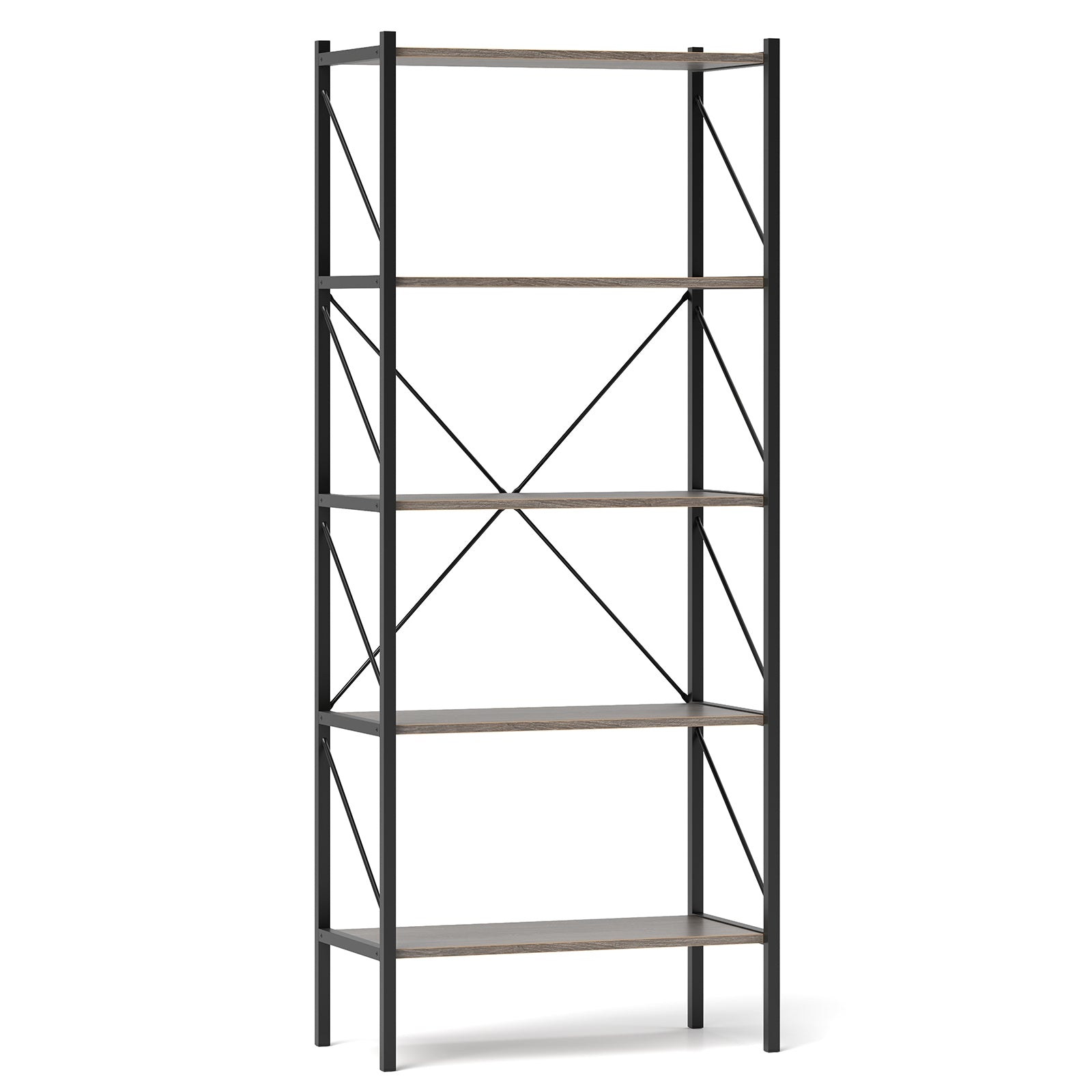 5-Tier Bookshelf with Open Shelves and Heavy Duty Metal Frame, Gray Bookcases at Gallery Canada