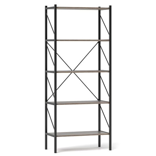 5-Tier Bookshelf with Open Shelves and Heavy Duty Metal Frame, Gray Bookcases Gray at Gallery Canada