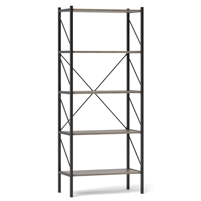 5-Tier Bookshelf, Open Shelves, Heavy Duty Metal Frame, Gray Bookcases Gray at Gallery Canada