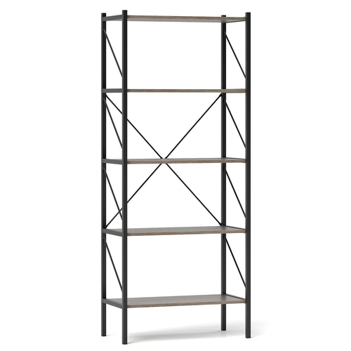 5-Tier Bookshelf, Open Shelves, Heavy Duty Metal Frame, Gray