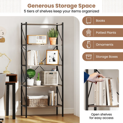 5-Tier Bookshelf with Open Shelves and Heavy Duty Metal Frame, Gray Bookcases at Gallery Canada