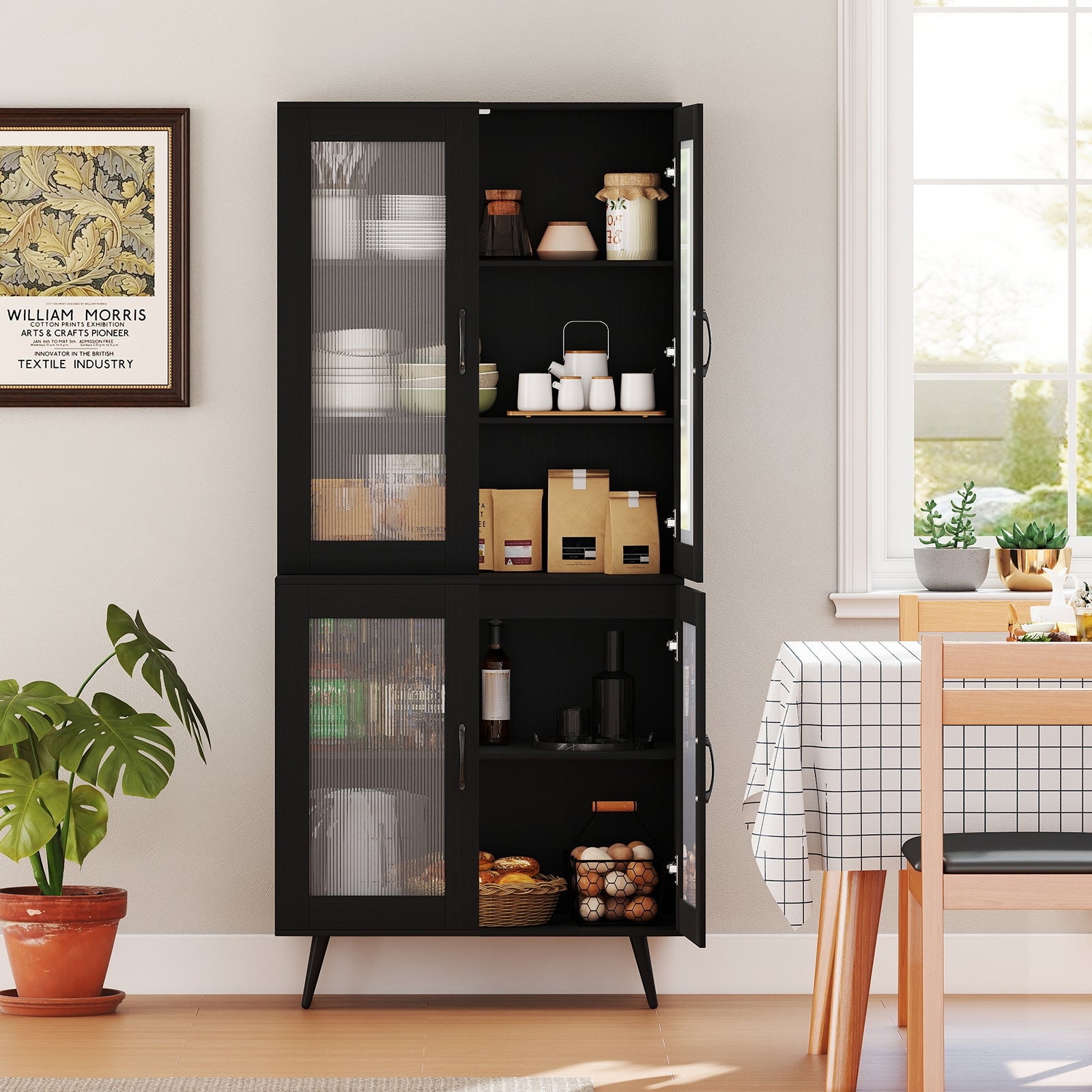 70.5 inch Tall Kitchen Pantry Cabinet Cupboard with 4 Transparent Doors, Black Sideboards Cabinets & Buffets at Gallery Canada