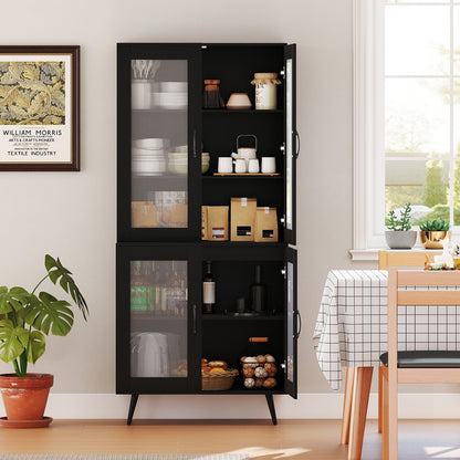 70.5 inch Tall Kitchen Pantry Cabinet Cupboard with 4 Transparent Doors, Black Sideboards Cabinets & Buffets at Gallery Canada
