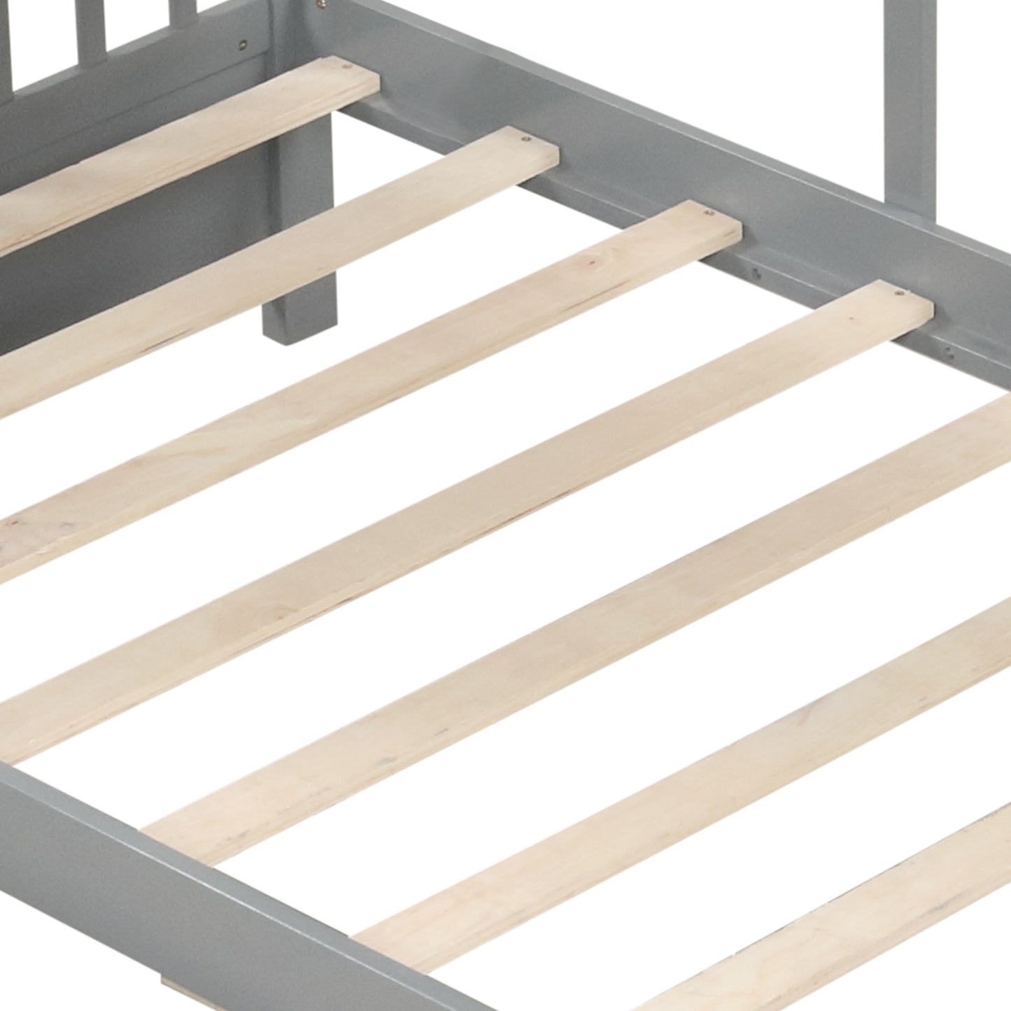 Twin Size House Bed with 2 Storage Drawers and Fence Guardrails, Gray Simple Bed Frame at Gallery Canada