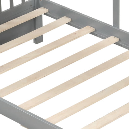 Twin Size House Bed with 2 Storage Drawers and Fence Guardrails, Gray Simple Bed Frame at Gallery Canada