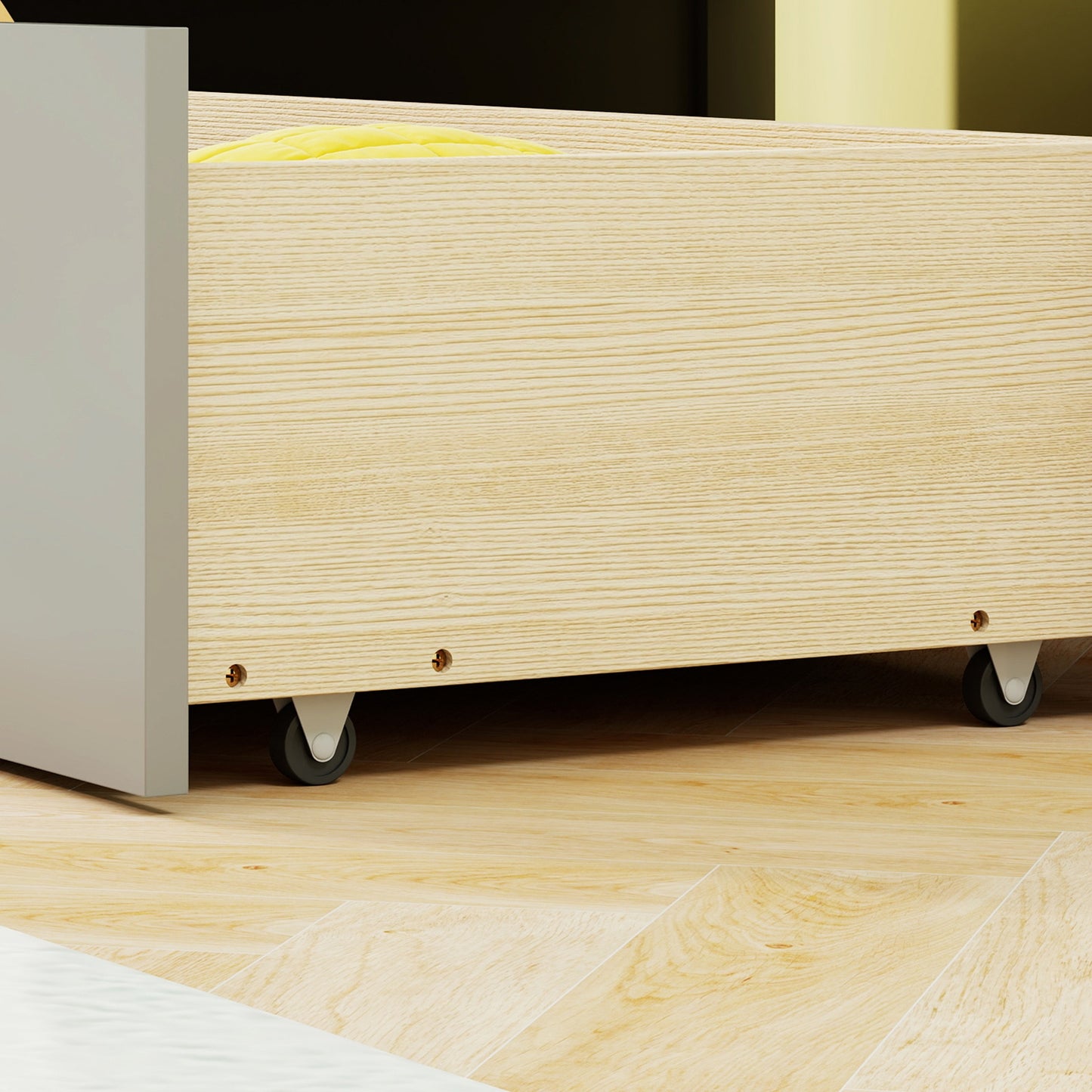 Twin Size House Bed with 2 Storage Drawers and Fence Guardrails, Gray Simple Bed Frame at Gallery Canada