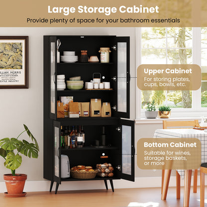70.5 inch Tall Kitchen Pantry Cabinet Cupboard with 4 Transparent Doors, Black Sideboards Cabinets & Buffets at Gallery Canada