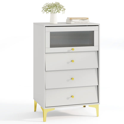 Modern Storage Cabinet with Flip Up Fluted Glass Door and Pull-out Drawers, Gray Cabinets & Chests at Gallery Canada