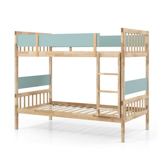 Twin Over Twin Bunk Bed, With Ladder And Guardrails, Natural
