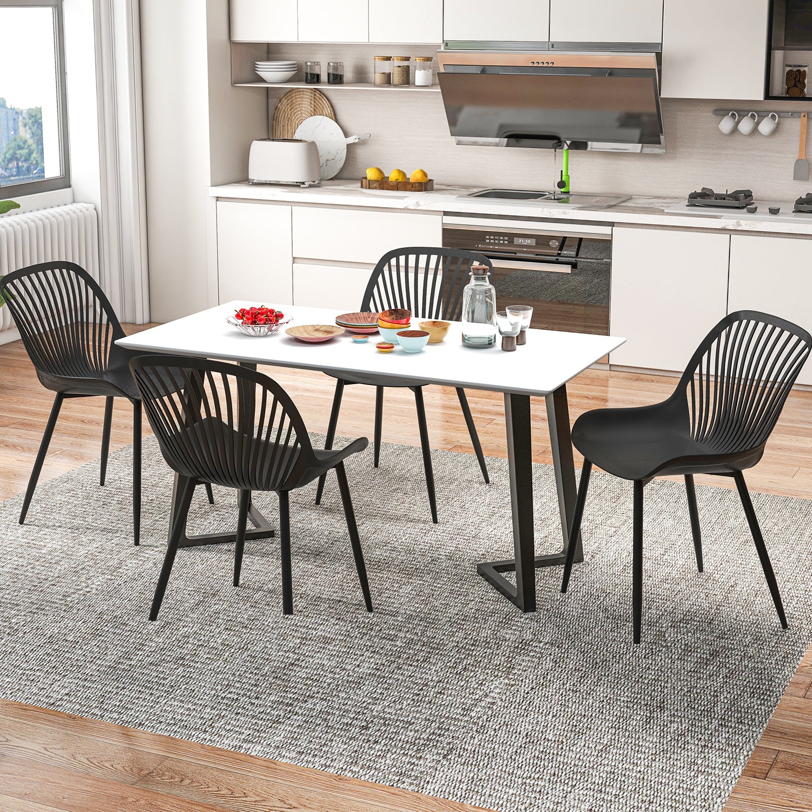 Modern Kitchen Chairs with Metal Legs Cutout Backrest Curved Seat for Dining Room Home Office, Black Dining Chairs at Gallery Canada