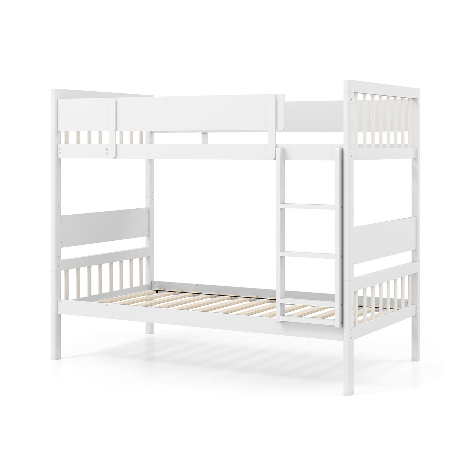 Twin Over Twin Bunk Bed with Ladder and Full-length Guardrails, White Bunk Bed Frame at Gallery Canada