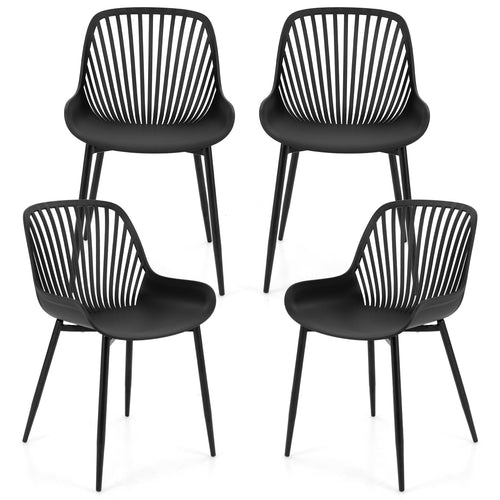 Modern Kitchen Chairs, Metal Legs, Cutout Backrest, Curved Seat, Black