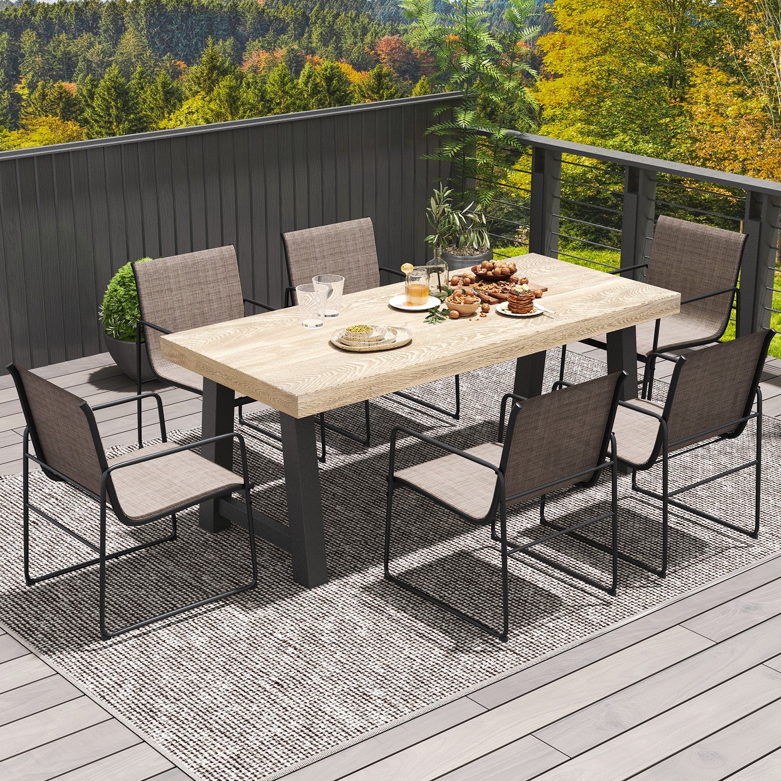 Outdoor Dining Chairs Set of 4 Patio Furniture Chair with Breathable Seat and Backrest, Brown Patio Dining Chairs at Gallery Canada