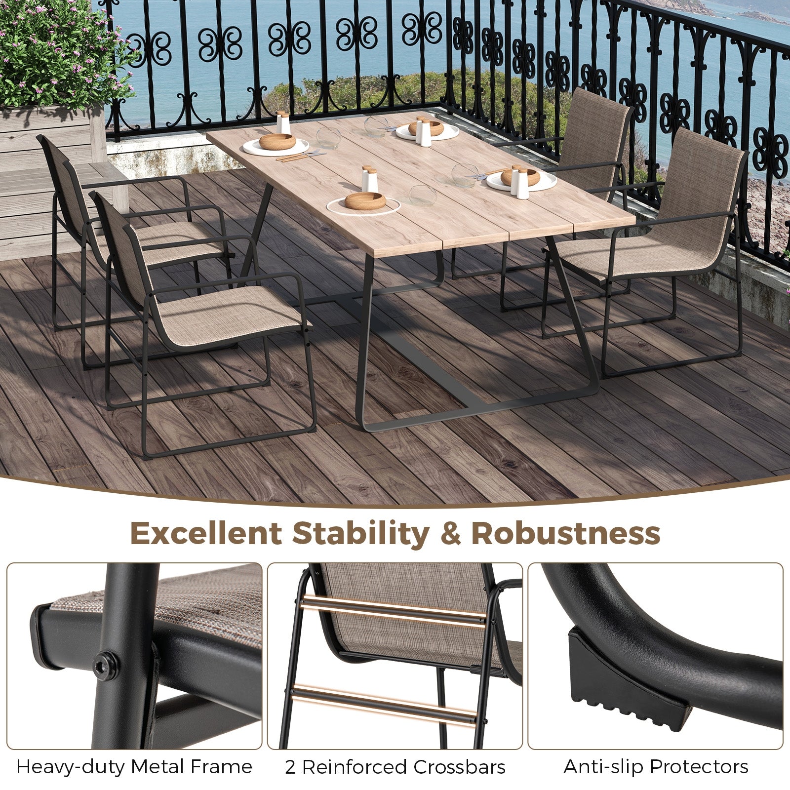 Outdoor Dining Chairs Set of 4 Patio Furniture Chair with Breathable Seat and Backrest, Brown Patio Dining Chairs at Gallery Canada