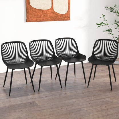 Modern Kitchen Chairs with Metal Legs Cutout Backrest Curved Seat for Dining Room Home Office, Black Dining Chairs at Gallery Canada