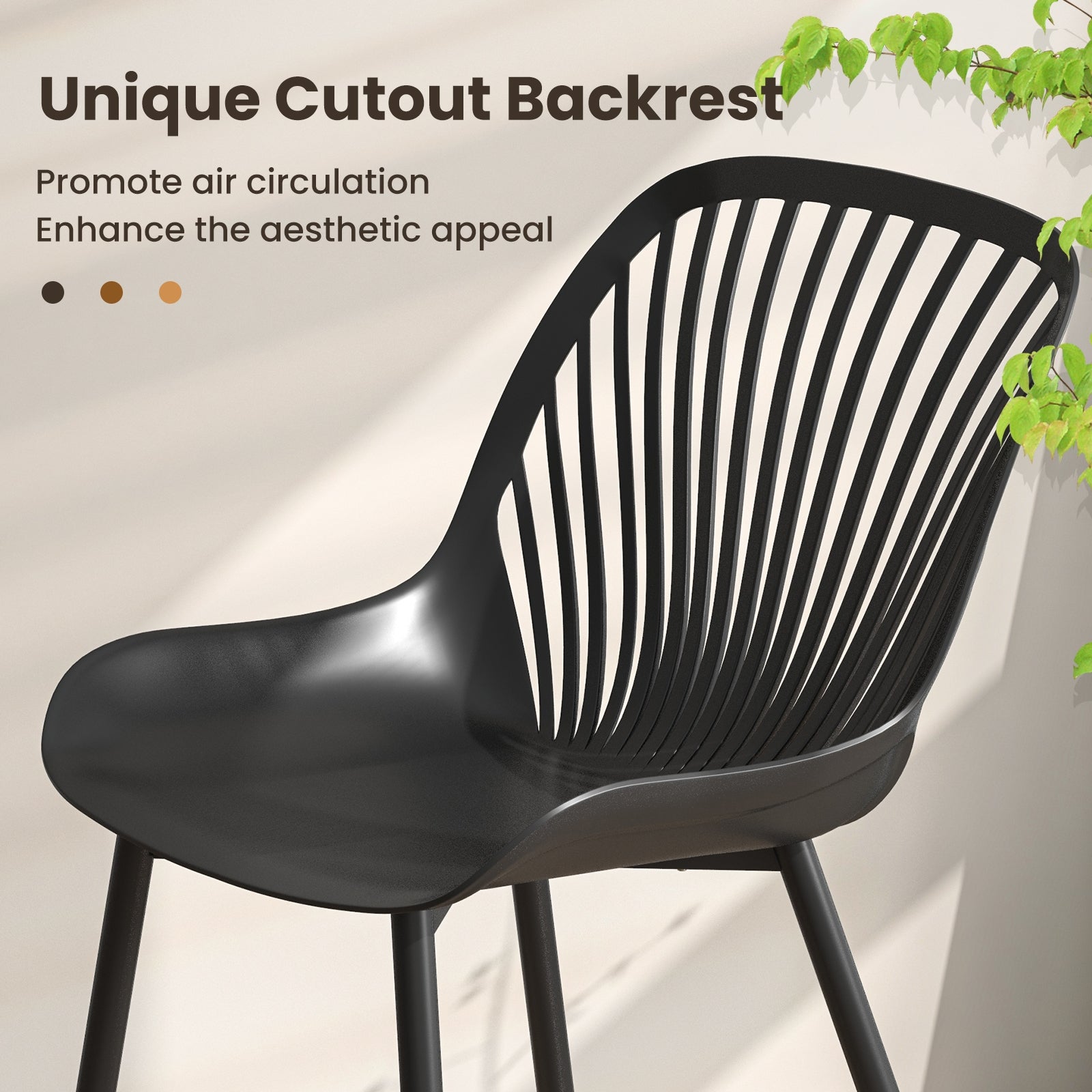 Modern Kitchen Chairs with Metal Legs Cutout Backrest Curved Seat for Dining Room Home Office, Black Dining Chairs at Gallery Canada