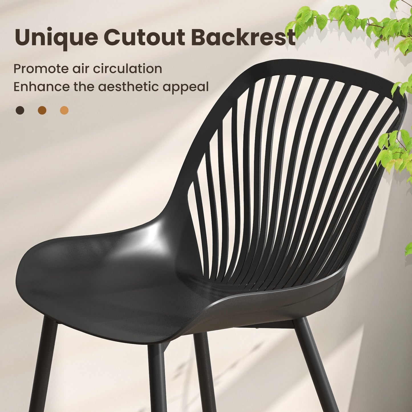 Modern Kitchen Chairs with Metal Legs Cutout Backrest Curved Seat for Dining Room Home Office, Black Dining Chairs at Gallery Canada