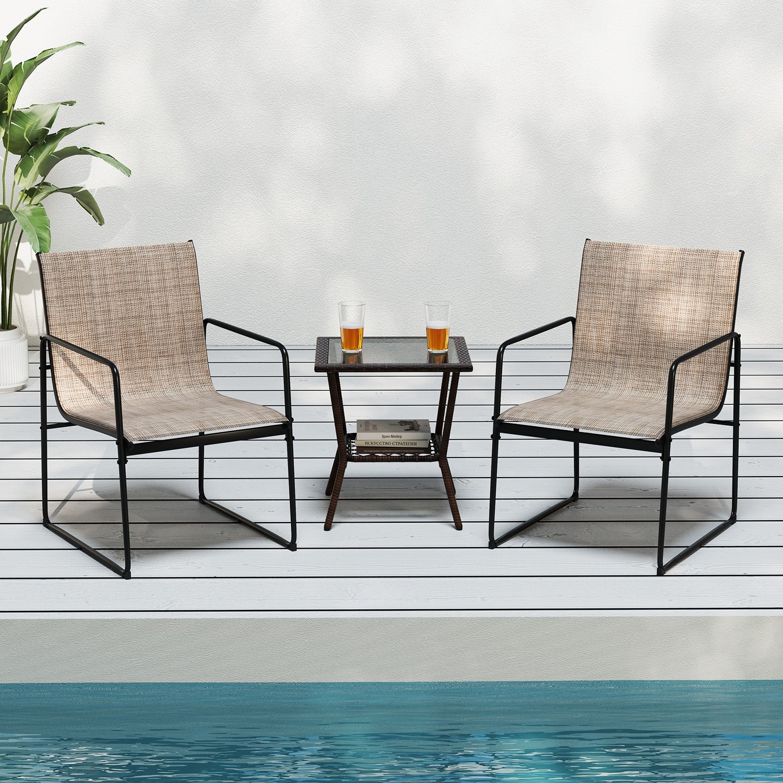 Outdoor Dining Chairs Set of 2 Patio Furniture Chair with Breathable Seat and Backrest, Brown Patio Dining Chairs at Gallery Canada