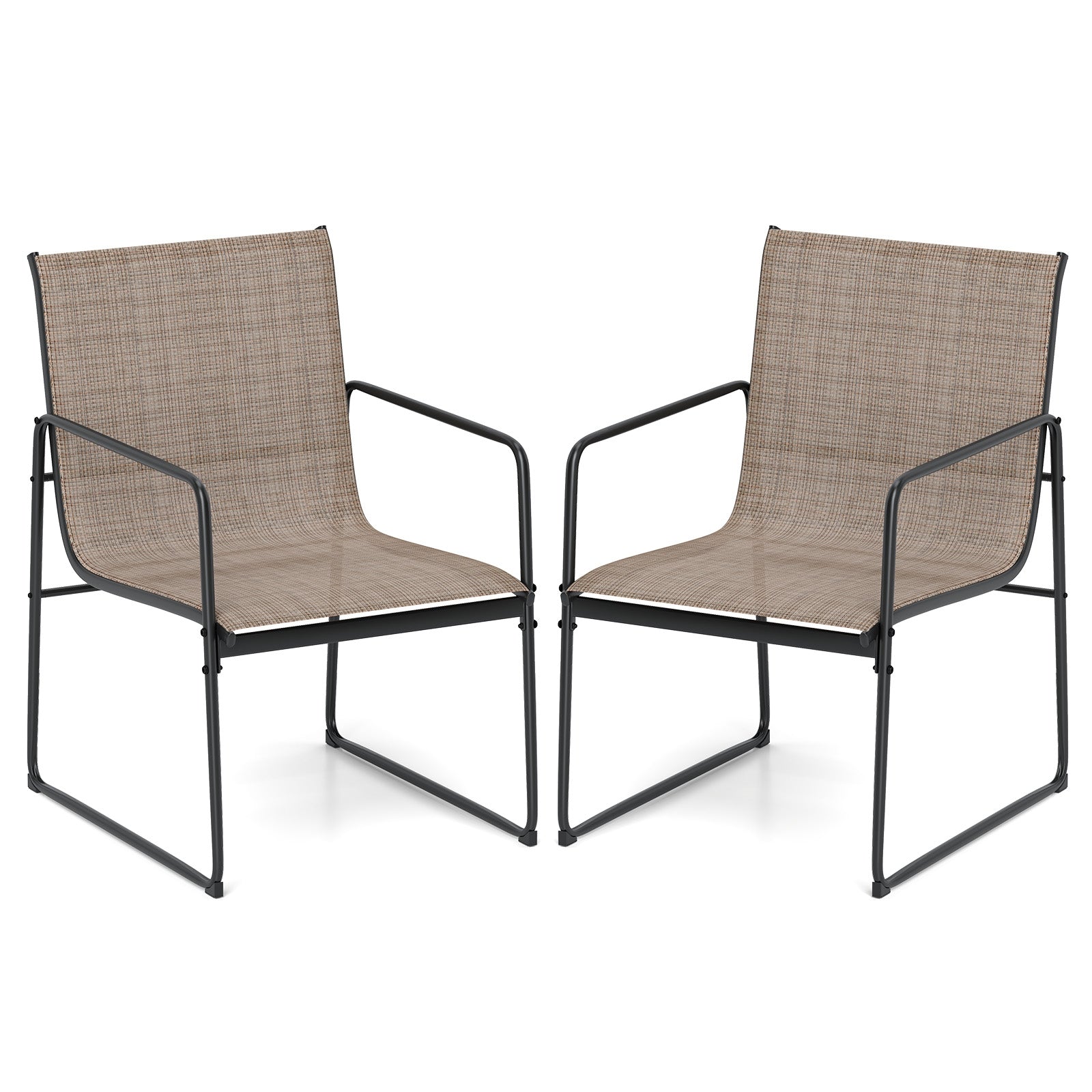 Outdoor Dining Chairs Set of 2 Patio Furniture Chair with Breathable Seat and Backrest, Brown Patio Dining Chairs at Gallery Canada