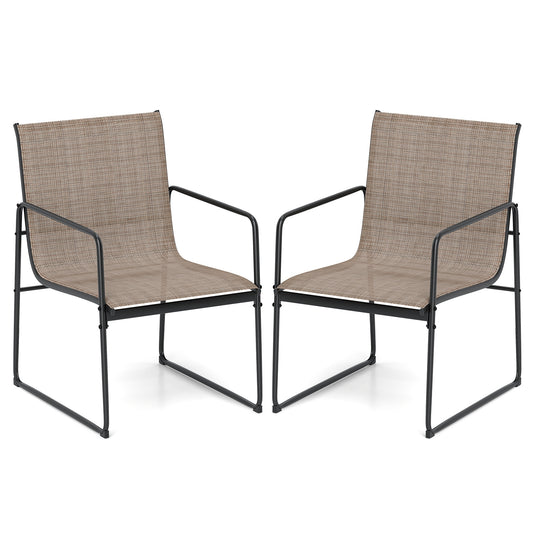 Outdoor Dining Chairs Set of 2 Patio Furniture Chair with Breathable Seat and Backrest, Brown Patio Dining Chairs Brown at Gallery Canada