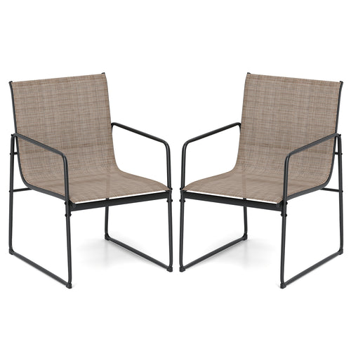 Outdoor Dining Chairs Set of 2, Patio Furniture with Breathable Seat, Brown