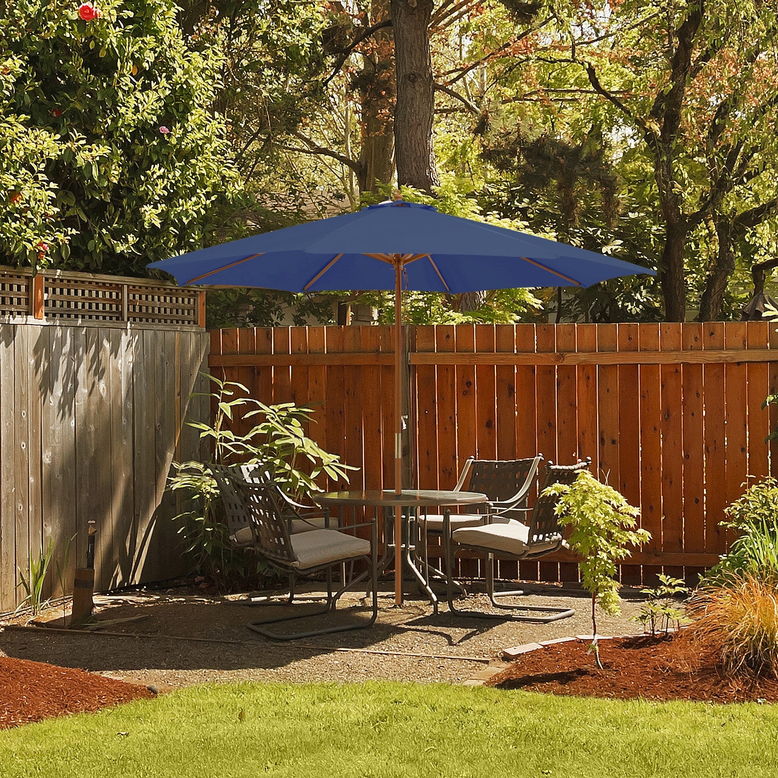 10 Feet Patio Umbrella, 8 Wooden Ribs, 3 Adjustable Heights, Navy Outdoor Umbrellas at Gallery Canada